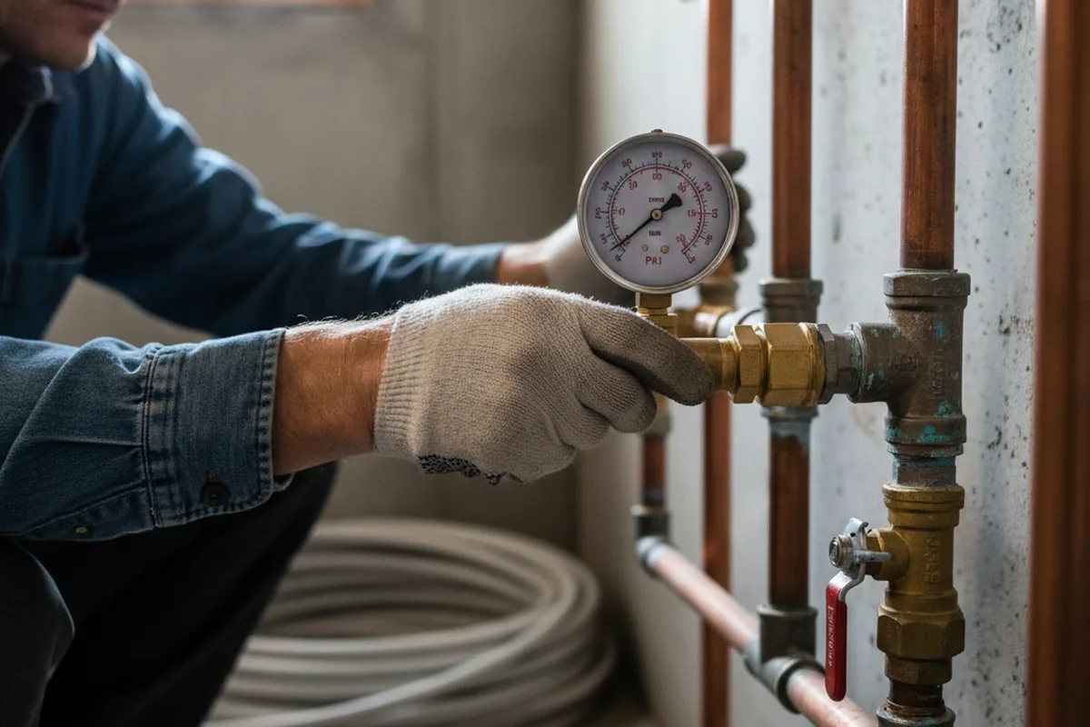 Pressure testing a repaired line during Water Line Repair in Rock Cave
